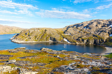 Beautiful arctic summer landscape on Barents sea shoreline.