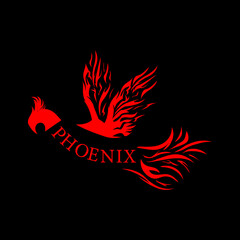 Phoenix Mascot Logo with Black Background. Flying Phoenix Fire Bird abstract Logo design vector template. Eagle Logotype concept icon. Vector illustration