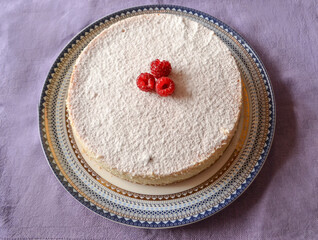 Obraz na płótnie Canvas Sweet homemade chessecake with crasberry topping . Tasty cake dessert.