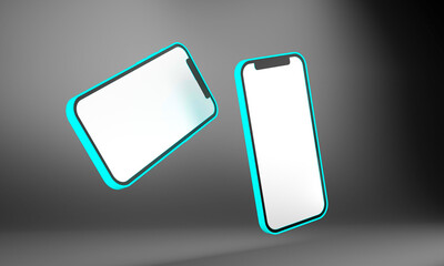 Realistic mobile phone smartphone mockup isolated on white background.3D Illsutration.