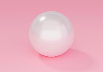 Shiny white pearl on pink background, 3d render