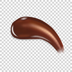 Obraz premium Realistic chocolate smear texture isolated on transparent background. Liquid melted cocoa cream brushstroke. Vector illustration of ganache smudge or chocolate sauce. Dessert presentation