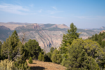 Fototapeta na wymiar Scenic overlook of the canyon at Dinosaur National Monument. Hazy, polluted air