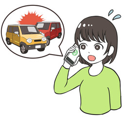 交通事故　電話する女性