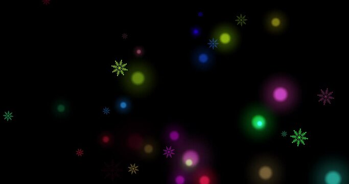 3D Illustration realistic winter snow fall with rainbow LGBT snowflake shape Christmas xmas overlay twinkling sparkling stars space in isolated black elegant luxury green night sky background