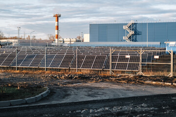 Obraz premium Solar power panel station in industrial area.