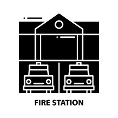 fire station icon, black vector sign with editable strokes, concept illustration