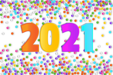 2021 Vector Multicolored Numbers with Colorful Confetti Illustration