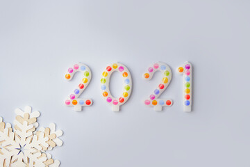 Colorful 2021 figures. New Year's eve concept.