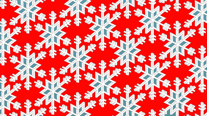 3d effect snow crystal, similar to a star, white snowflakes with red color background. flakes dance on unique surfaces, textured snow crystals reveal geometries with ice.