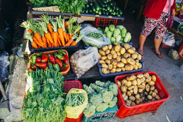 a group of vegetables on a street