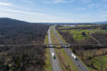 Aerial view of Interstate 81 near Strasburg, Shenandoah County, Virginia.