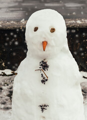 Close up of a funny snowman