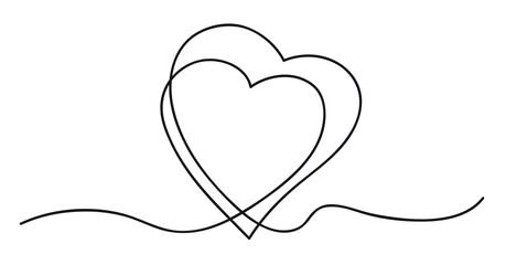 Hearts. Continuous line art drawing. Friendship love and wedding concept. Best friend forever. Black and white vector illustration.