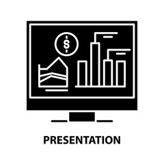 presentation icon, black vector sign with editable strokes, concept illustration