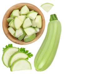 zucchini or marrow isolated on white background. Top view with copy space for your text. Flat lay