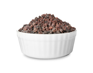 Bowl of Himalayan black salt isolated on white