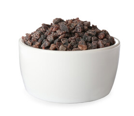 Bowl of Himalayan black salt isolated on white