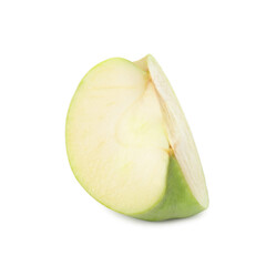 Slice of fresh ripe green apple on white background