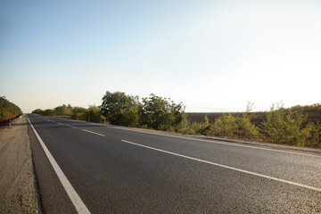 Beautiful view of empty asphalt highway. Road trip