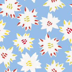 Obraz premium Baby Blue and white simple flowers seamless pattern background design.