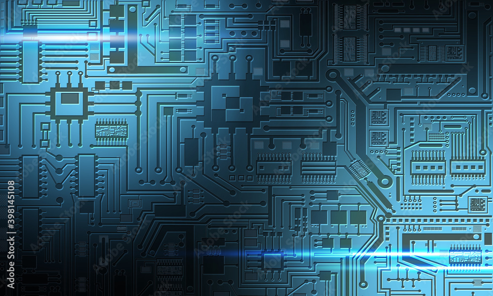 Poster dark pcb background. background with printed circuit board lines. vircuit board symbolizes electroni