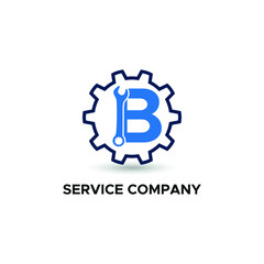 Initial logo with Letter B Wrench and Gear Icon vector for mechanic, setting, repair, and service company