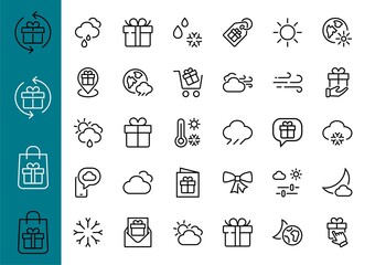 WEATHER set of icons, icons such as weather forecast and clouds, wind, rain, snow, weather settings and sunny weather and much more. Editable stroke, simple vector lines