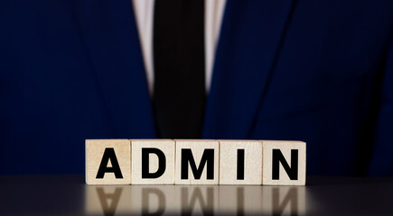 ADMIN word made with building blocks isolated on white