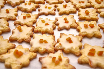 Cookies Coated With A Lemon Glaze And Candied Oranges