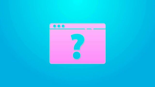 Pink line Browser with question mark icon isolated on blue background. Internet communication protocol. 4K Video motion graphic animation