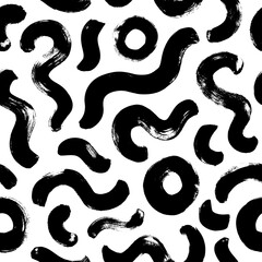 Organic irregular circular lines vector seamless pattern. Hand drawn black and white organic shapes texture. Biological grunge squiggle lines, circles, structure of natural cell. Abstract brushstrokes
