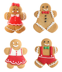 Set of gingerbread men and women isolated on white