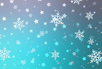 Light Pink, Blue vector layout with bright snowflakes, stars.