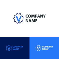 Initial logo with Letter V Wrench and Gear Icon vector for mechanic, setting, repair, and service company