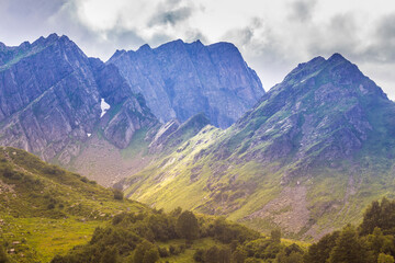 Beautiful mountain landscape at Caucasus mountains with clouds