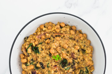 plant-based food, vegan chickpea potato and spinach curry