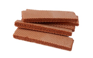 Delicious crispy wafers on white background. Sweet food