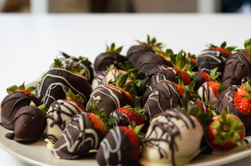 fresh strawberries covered with chocolate