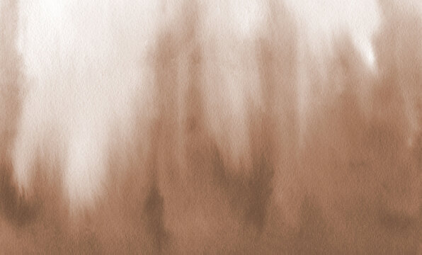 Brown watercolour Background. Abstract terracotta template. Effect flowing paint on white Background.