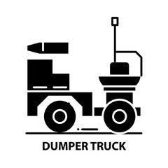 dumper truck icon, black vector sign with editable strokes, concept illustration
