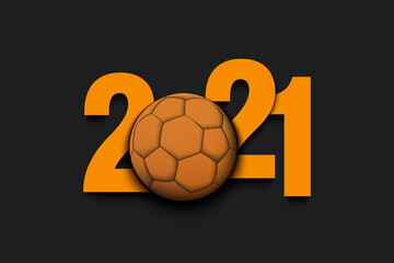 Obraz premium New Year numbers 2021 and handball ball on an isolated background. Creative design pattern for greeting card, banner, poster, flyer, party invitation, calendar. Vector illustration