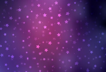 Dark Purple, Pink vector layout with bright snowflakes, stars.