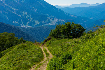 Fototapeta na wymiar Beautiful mountain landscape with forest at Caucasus mountains.