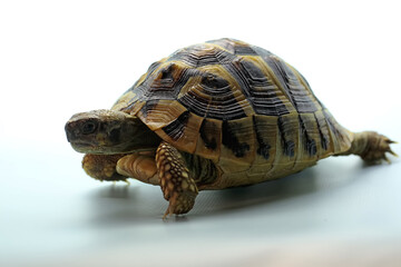 Fototapeta na wymiar An Asian forest tortoise (Manouria emys) is moving slowly.