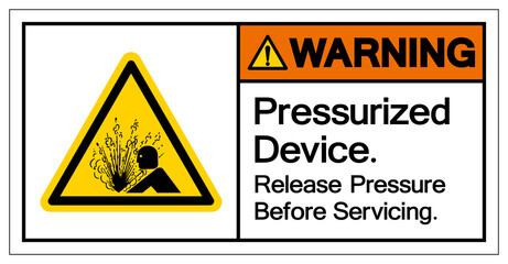 Warning Pressurized Device Release Pressure Before Servicing Symbol Sign, Vector Illustration, Isolate On White Background Label .EPS10
