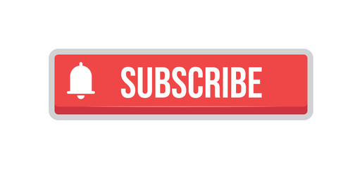 Subscribe red button with bell icon. Subscription to channel in social media. Flat style vector design.