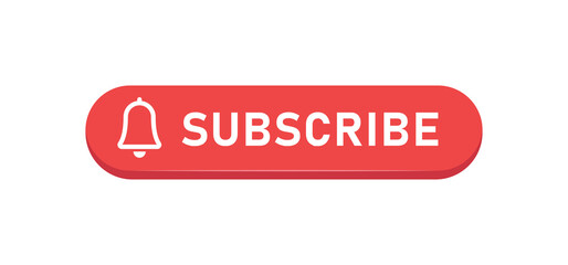 Subscribe red button with bell icon. Subscription to channel in social media. Flat style vector design.