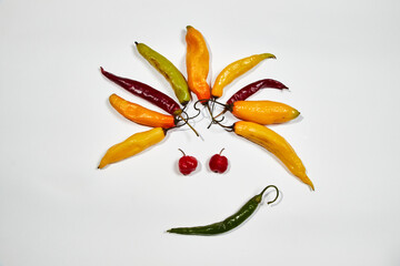 Vegetable chilli, chile face on white backgroung