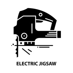 electric jigsaw icon, black vector sign with editable strokes, concept illustration